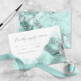Marble Glitter Bröllop Teal Silver ID644 OSA Kort