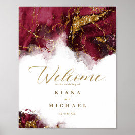 Marble Glitter Bröllop Välkommen Burgundy Guld ID6 Poster