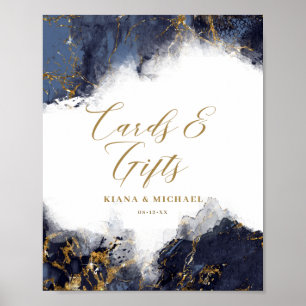 Marble Glitter Cards & Gifts Navy Blue Guld ID644 Poster