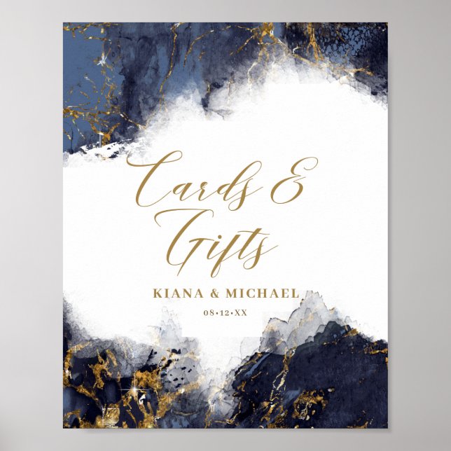 Marble Glitter Cards & Gifts Navy Blue Guld ID644 Poster (Framsidan)