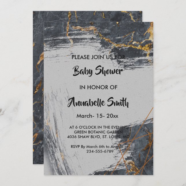 Marble Glitter Geometric Baby Shower Inbjudningar (Fram/baksida)