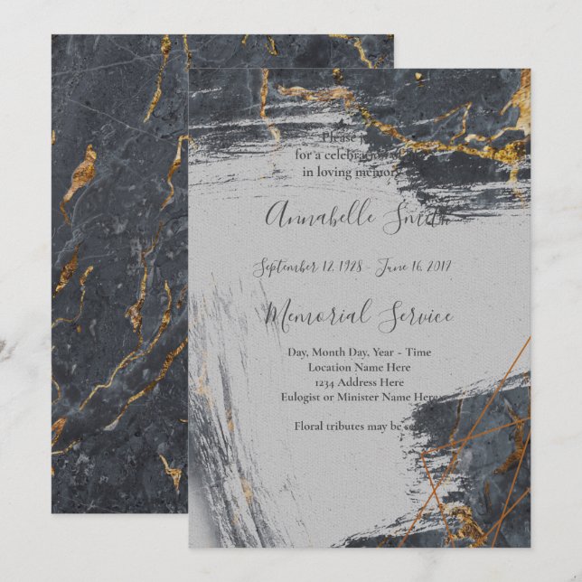 Marble Glitter Geometric Loving Memory Inbjudningar (Fram/baksida)