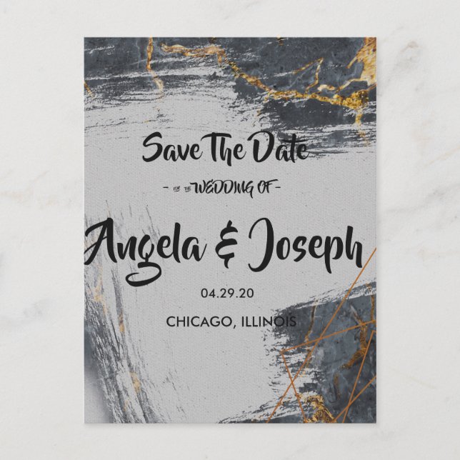Marble Glitter Geometric Save the Date Meddelande Vykort (Framsida)