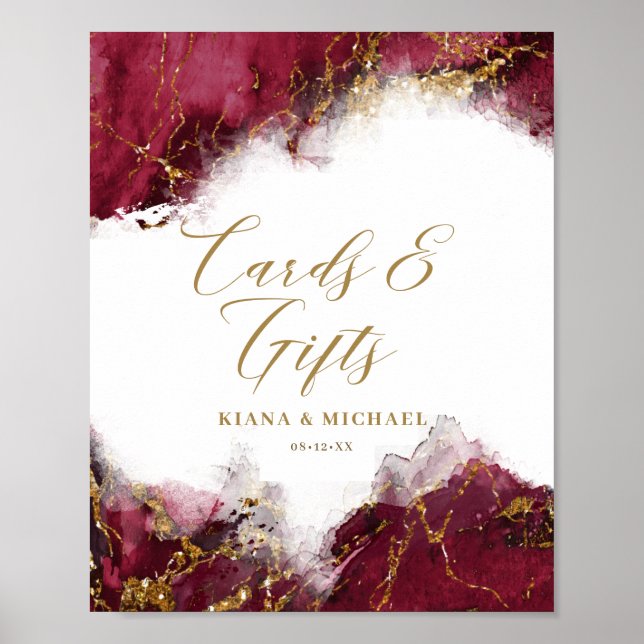 Marble Glitter-kort och presenter Burgundy Guld ID Poster (Framsidan)