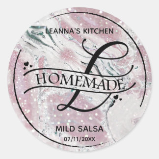 Marble Glitter Monogram L Homemade Product Labels Runt Klistermärke