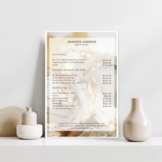 Marble Glitter Salon Pris List Poster (Skapare uppladdad)