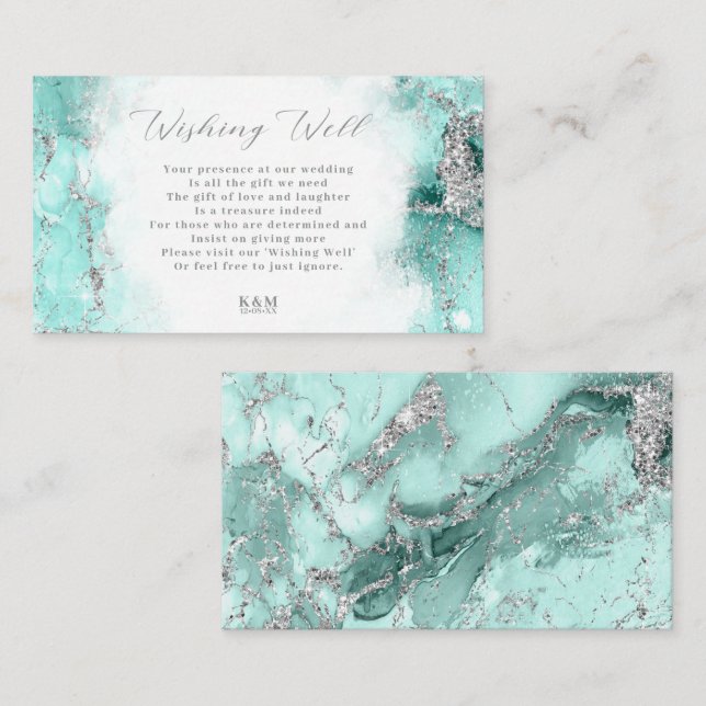 Marble Glitter Wishing well V2 Teal ID644 Tilläggskort (Fram/baksida)