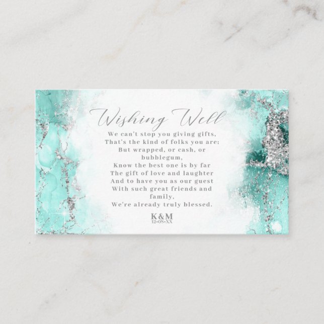 Marble Glitter Wishing well V3 Teal ID644 Tilläggskort (Framsida)
