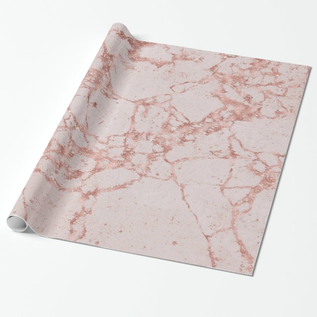 Marble Glossy rosa ros  Glitter Presentpapper (Utrullad)