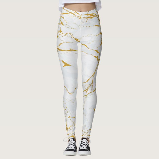 Marble Golden Struktur Seamless Mönster Leggings (Framsida)