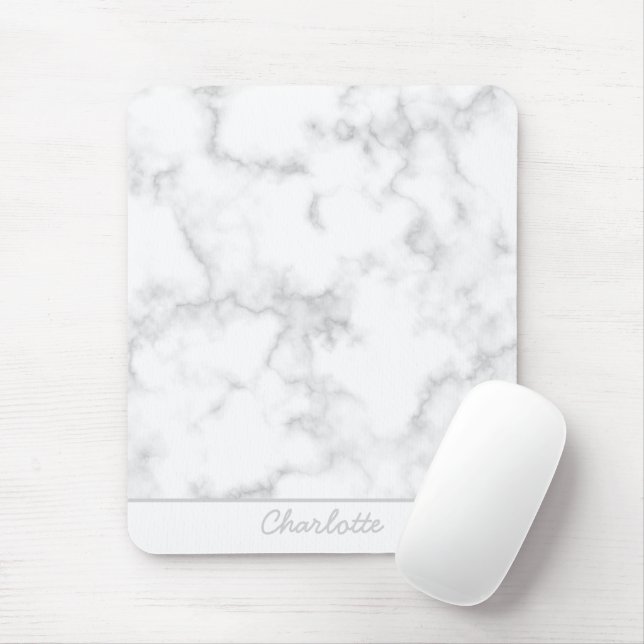 Marble grått på vit personlig namn musmatta (Med mus)