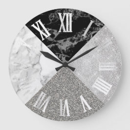 Marble Grått Silver Glitter Geometry Roman Numbers Stor Klocka