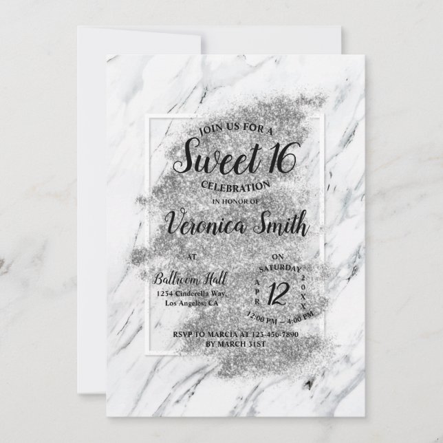 Marble Grayscale Sweet 16-inbjudan Inbjudningar (Framsida)