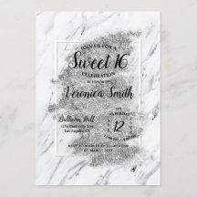 Marble Grayscale Sweet 16-inbjudan