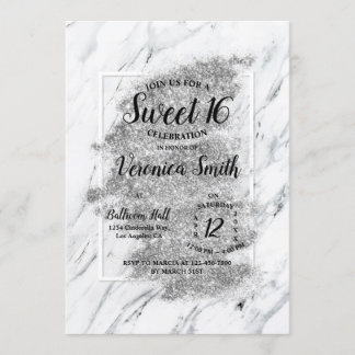 Marble Grayscale Sweet 16-inbjudan Inbjudningar