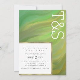 Marble Grönt Forest Typography Bröllop Inbjudningar