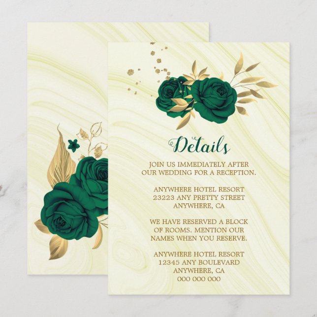 marble grönt guld blommigt marble tilläggskort (Fram/baksida)