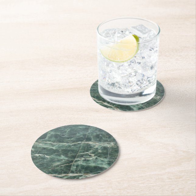 Marble Grönt Mönster Underlägg Papper Rund (Insitu)