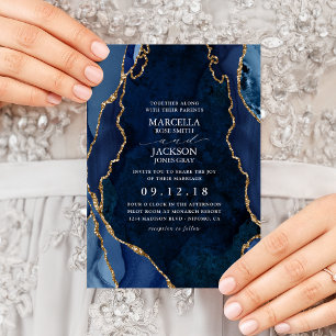 Marble & Guld Agate Bröllop Inbjudningar