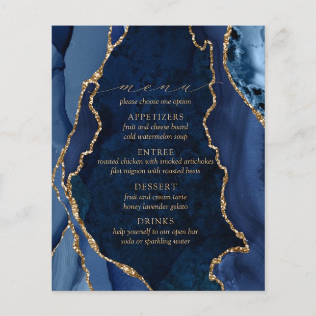 Marble & Guld Agate Bröllop Menu (Framsida)