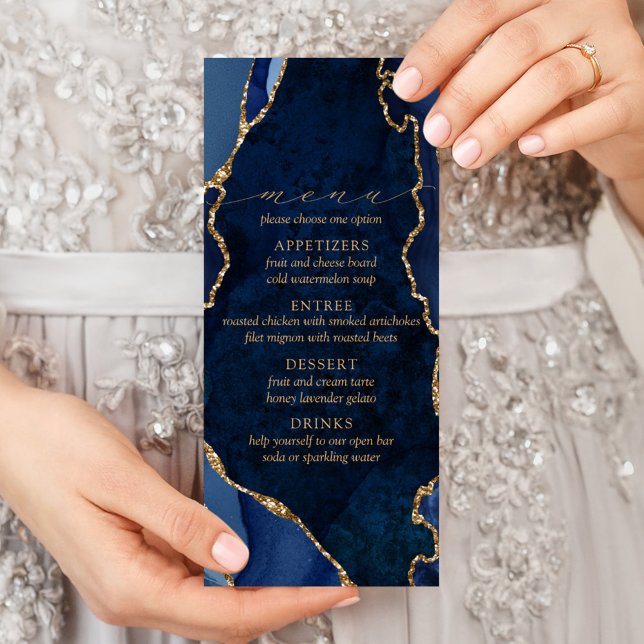 Marble & Guld Agate Bröllop Menu Reklamkort (Skapare uppladdad)