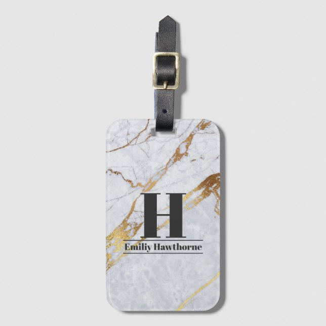 Marble guld anpassningsbar Monogram Namn Luggage T Bagagebricka (Framsida vertikal)