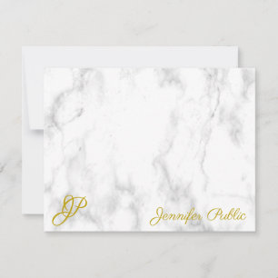 Marble Guld Calligraphed Monogram Namn Text Anteckningskort
