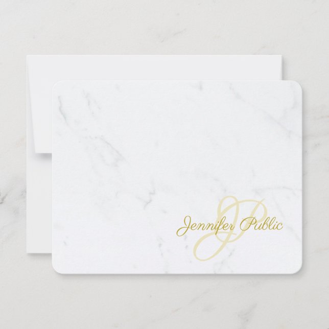 Marble Guld Calligraphed Script Namn Modern Trendi Anteckningskort (Framsida)