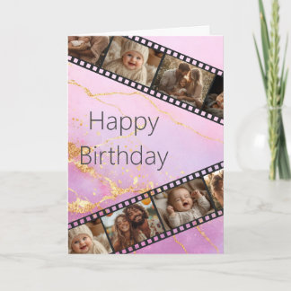 Marble & Guld Film Strip Photo Grattis på födelsed Inbjudan
