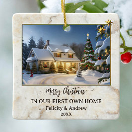 Marble Guld First Own Home Photo Julgransprydnad Keramik