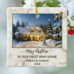 Marble Guld First Own Home Photo Julgransprydnad Keramik