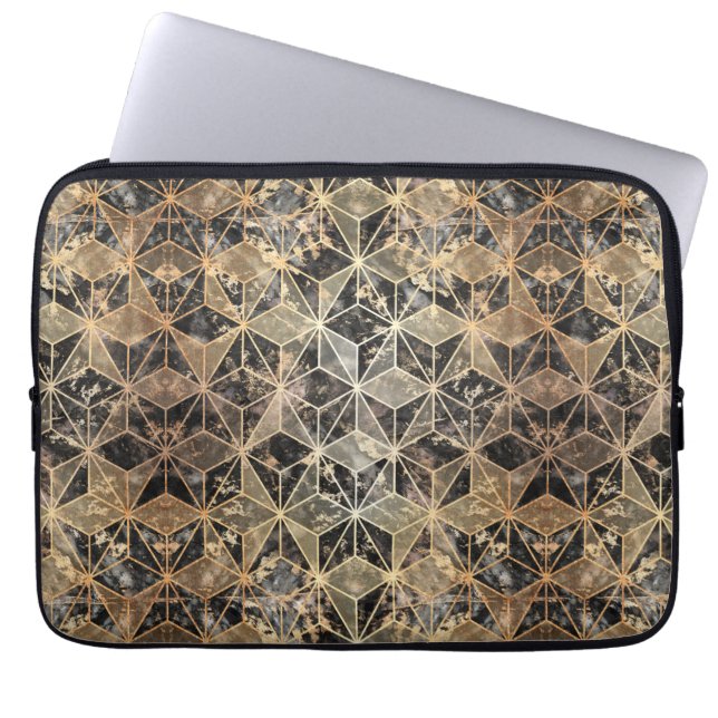 Marble & Guld Geometric Mönster Laptop Fodral (Framsidan)