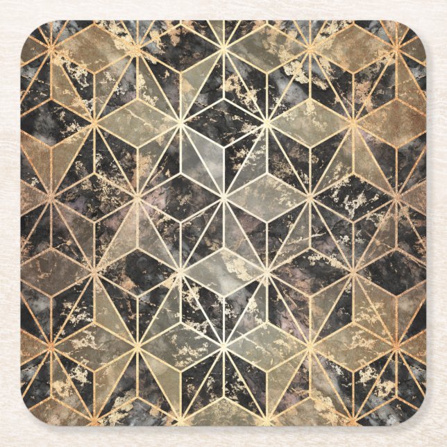 Marble & Guld Geometric Mönster Underlägg Papper Kvadrat (Framsidan)