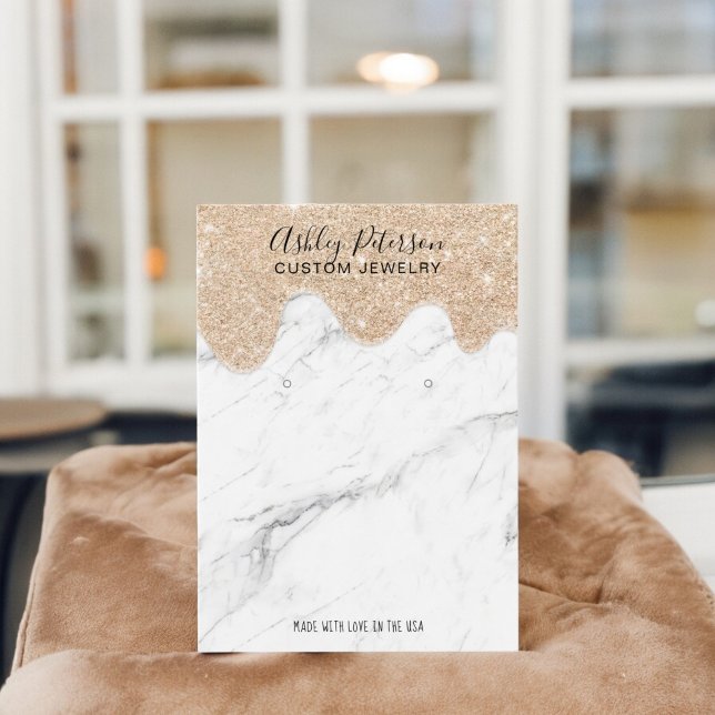 Marble guld glitter droppar guldsörhängen visning visitkort (Marble gold glitter drips jewelry earrings display)