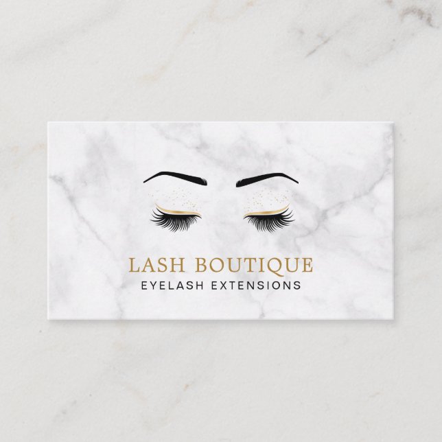 Marble Guld Lash Beauty Aftercare Instruction Visitkort (Framsida)