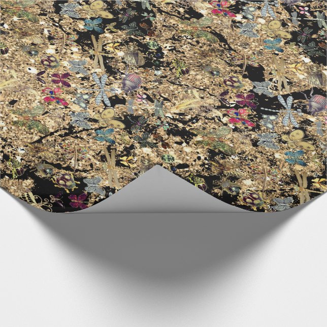Marble Guld Meadow Butterfly Insekter Gems Diamond Presentpapper (Hörn)