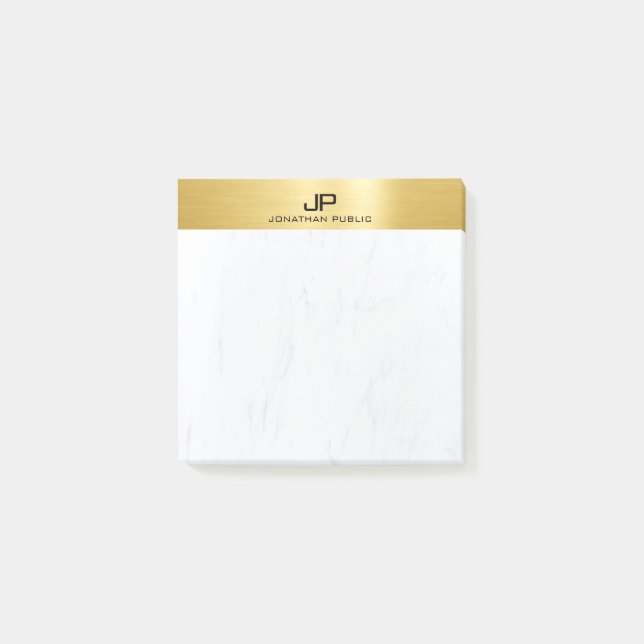 Marble & Guld Modern Monogram - ursprunglig mall Post-it Block (Framsida)