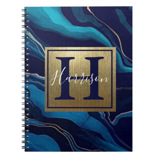 Marble Guld Namn och Monogram Anteckningsbok (Framsidan)