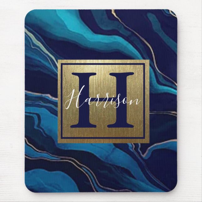 Marble Guld Namn och Monogram Musmatta (Framsidan)