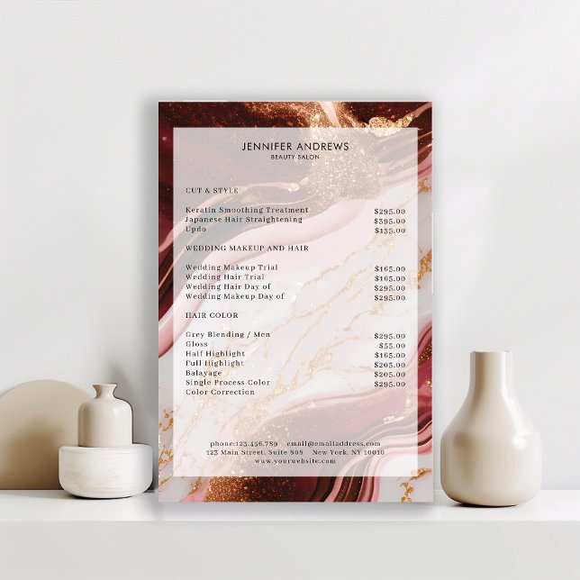 Marble Guld Red Salon Pris List Poster (Skapare uppladdad)