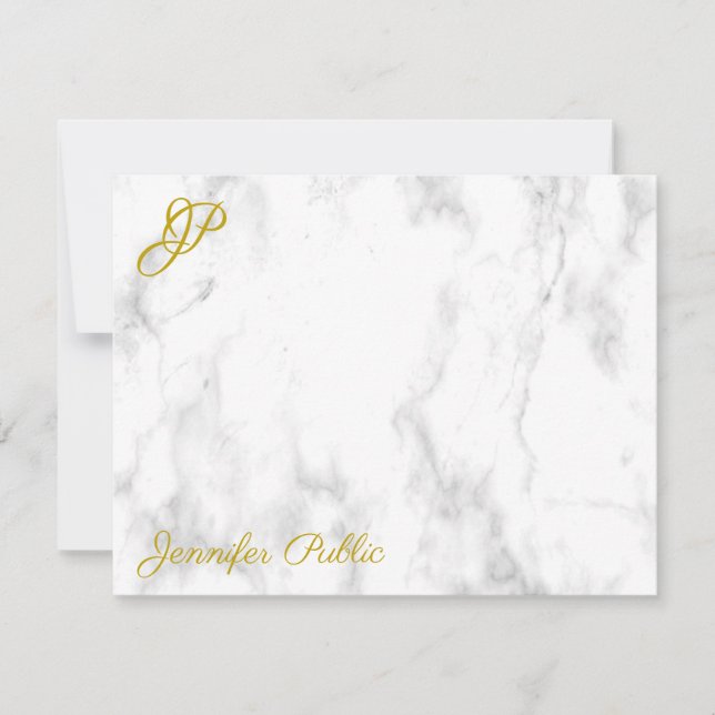 Marble Guld Typography Monogrammed Template Anteckningskort (Framsida)