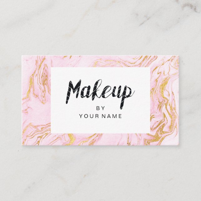 Marble Guld White Rosa Pastel Black Makeup Artist Visitkort (Framsida)