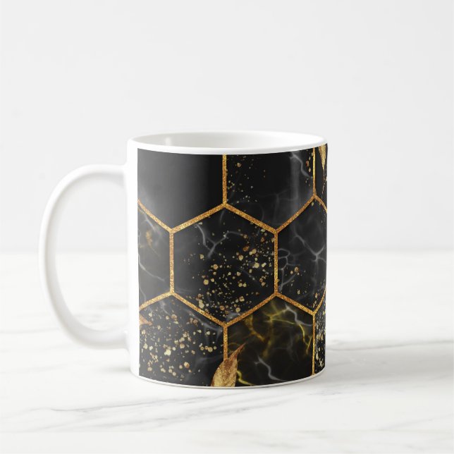Marble Hexagon, Golden Lövs Struktur. Kaffemugg (Vänster)
