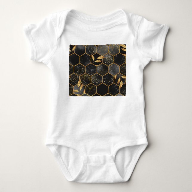 Marble Hexagon, Golden Lövs Struktur. T Shirt (Framsida)