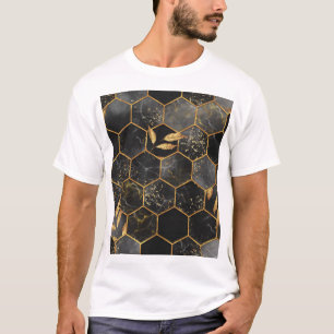 Marble Hexagon, Golden Lövs Struktur. T Shirt