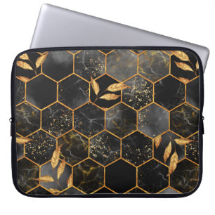 Marble hexagon seamless struktur med golden löv laptop fodral