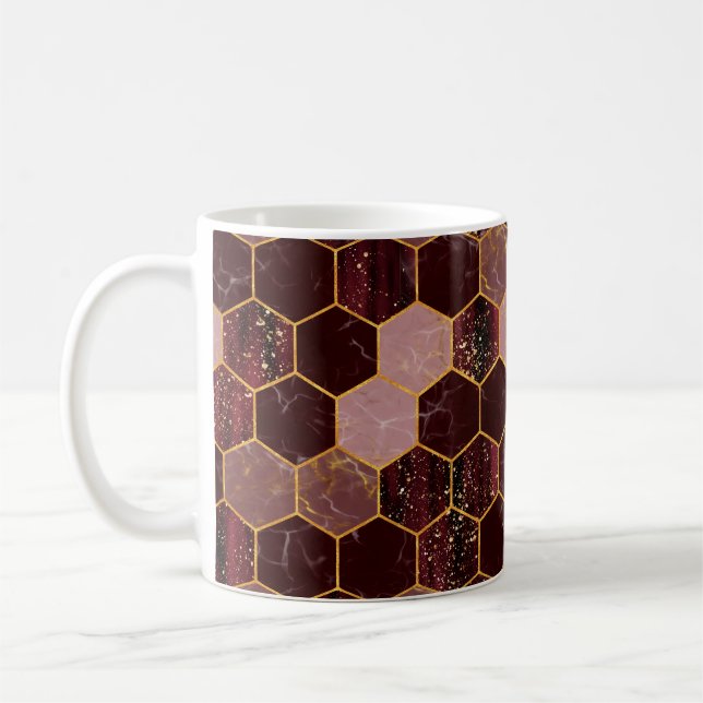 Marble hexagon seamless struktur med guld kaffemugg (Vänster)