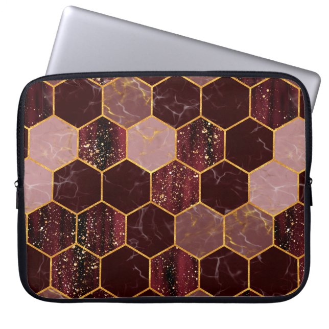 Marble hexagon seamless struktur med guld laptop fodral (Framsidan)