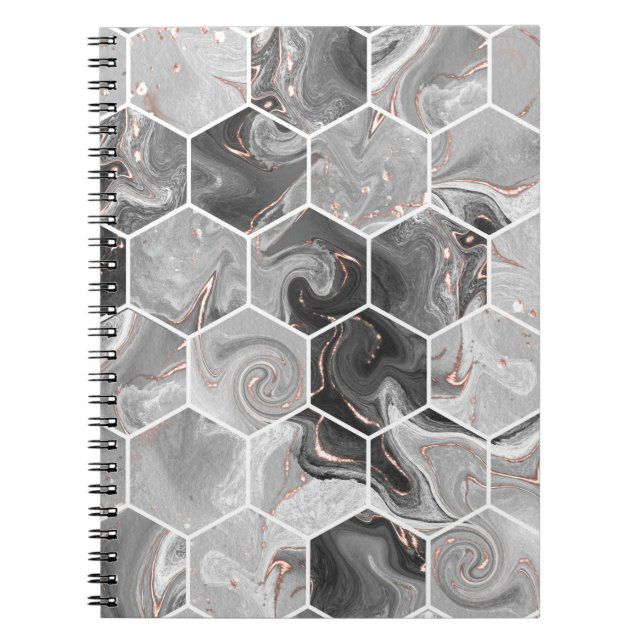 Marble hexagon seamless struktur med guld mönster anteckningsbok (Framsidan)