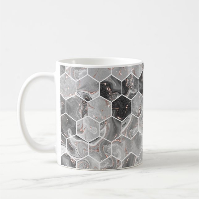 Marble hexagon seamless struktur med guld mönster kaffemugg (Vänster)